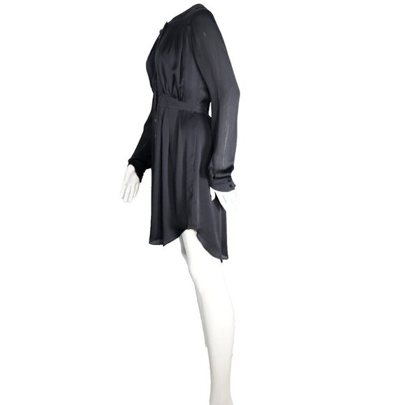 Theyskens' Theory Women's Size Petite Black Dress Silk Satin Long Sleeve Mini - Picture 7 of 11